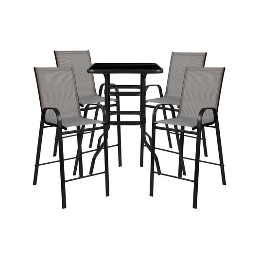Flash Furniture Brazos 5PC Glass Bar Patio Table Set TLH-073H092H4-GR-GG