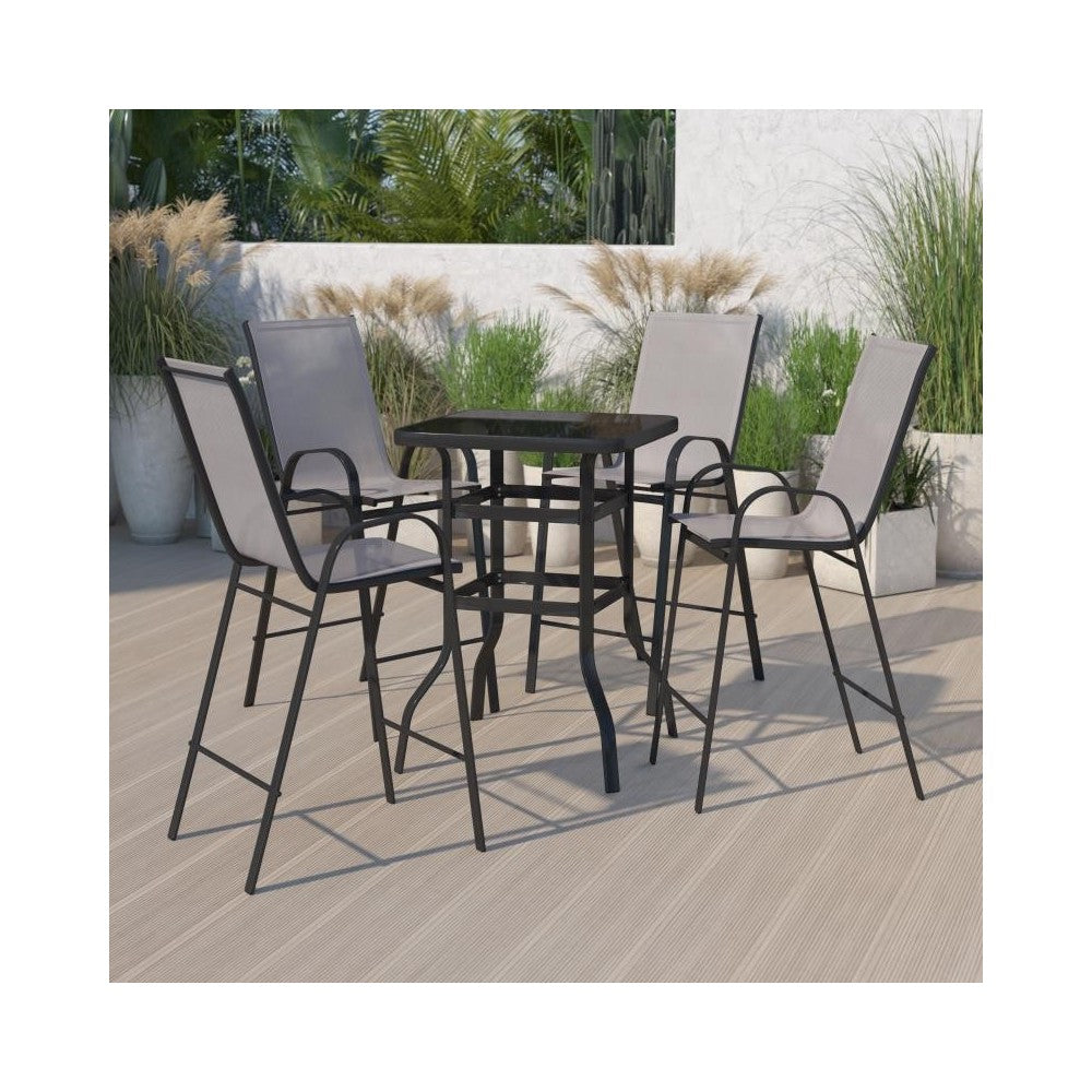 Flash Furniture Brazos 5PC Glass Bar Patio Table Set TLH-073H092H4-GR-GG