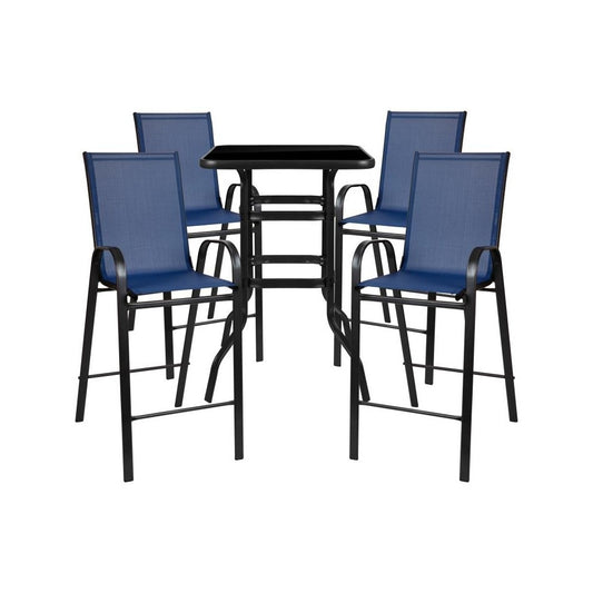 Flash Furniture Brazos 5PC Glass Bar Patio Table Set TLH-073H092H4-NV-GG