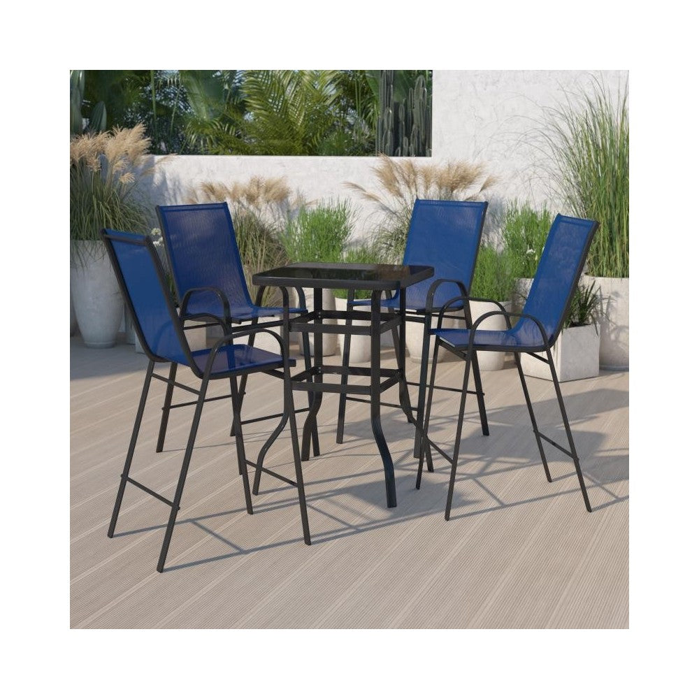 Flash Furniture Brazos 5PC Glass Bar Patio Table Set TLH-073H092H4-NV-GG