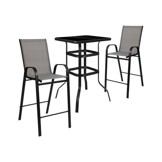 Flash Furniture Brazos Gray Glass Bar Patio Table Set TLH-073H092H-GR-GG