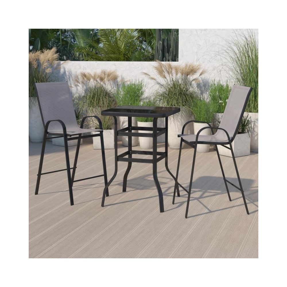 Flash Furniture Brazos Gray Glass Bar Patio Table Set TLH-073H092H-GR-GG