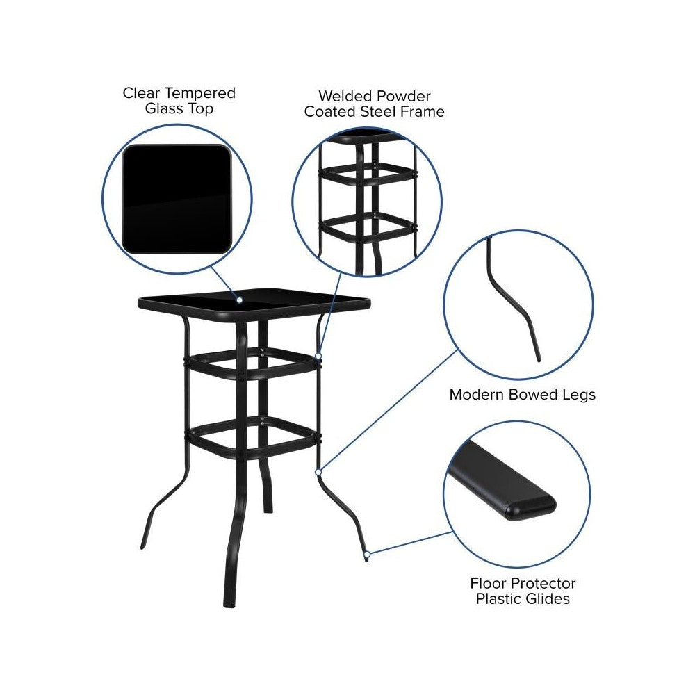 Flash Furniture Brazos Gray Glass Bar Patio Table Set TLH-073H092H-GR-GG