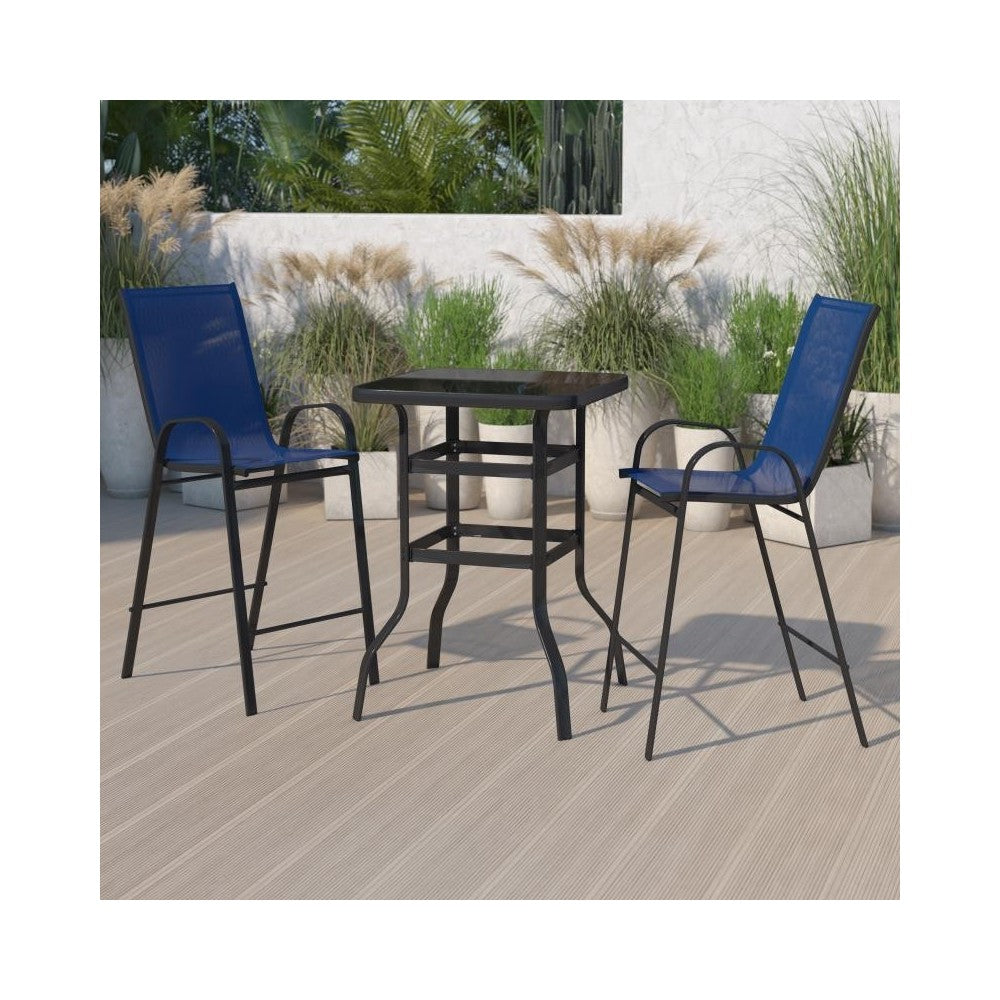 Flash Furniture Brazos Navy Glass Bar Patio Table Set TLH-073H092H-NV-GG