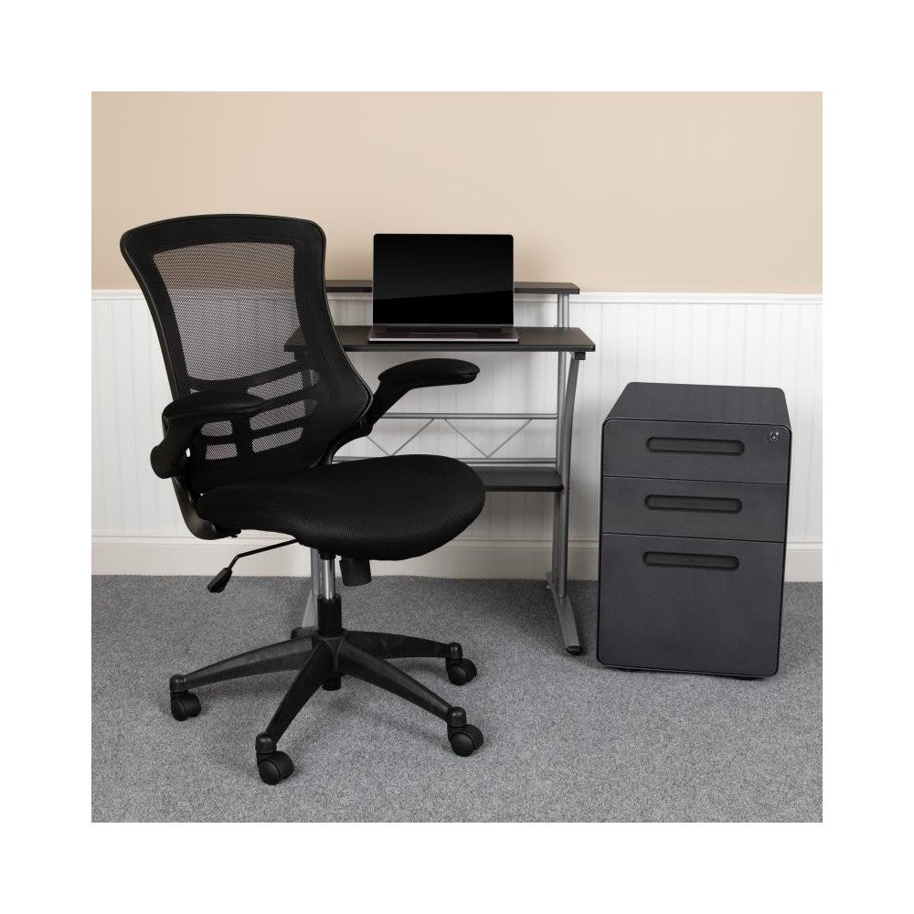 Flash Furniture Calder Black Desk, Chair, Cabinet Set BLN-CLIFAPPX5-BK-GG