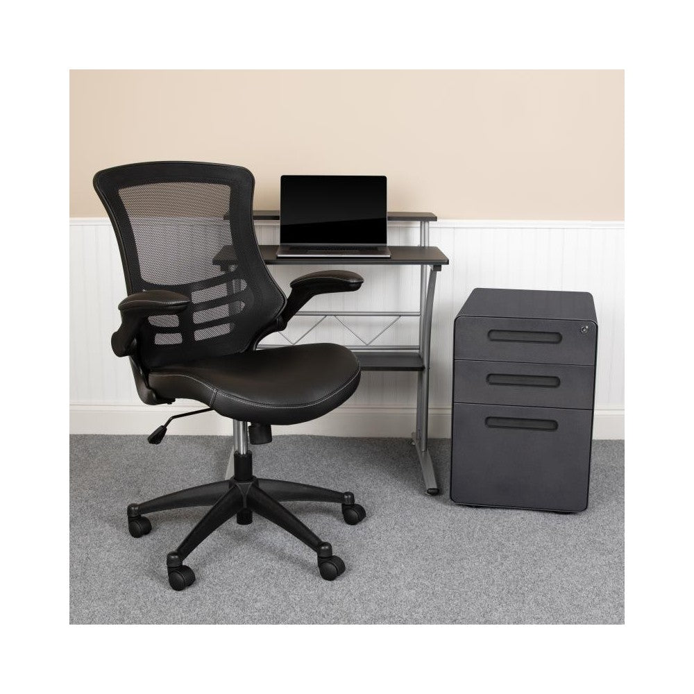 Flash Furniture Calder Black Desk, Chair, Cabinet Set BLN-CLIFAPX5L-BK-GG