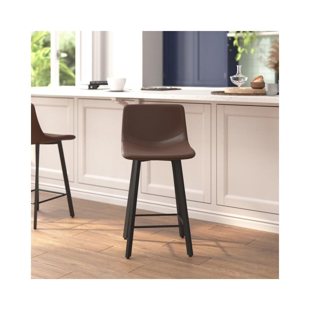 Flash Furniture Caleb 2PK 24" Brown Leather Stools CH-212069-24-DKBR-GG