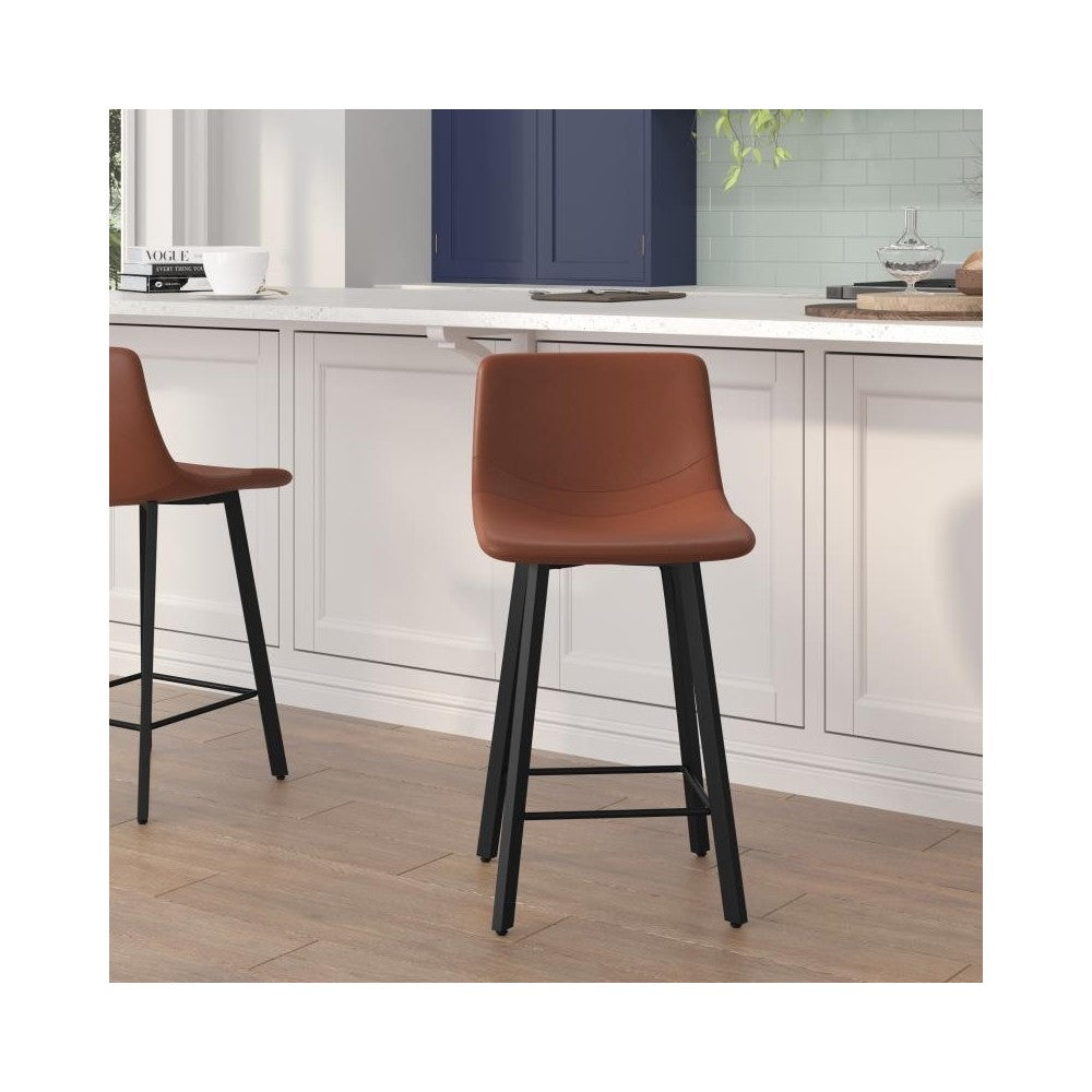 Flash Furniture Caleb 2PK 24" Cognac Leather Stools CH-212069-24-BR-GG