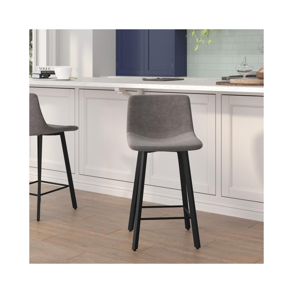 Flash Furniture Caleb 2PK 24" Gray Leather Stools CH-212069-24-GY-GG