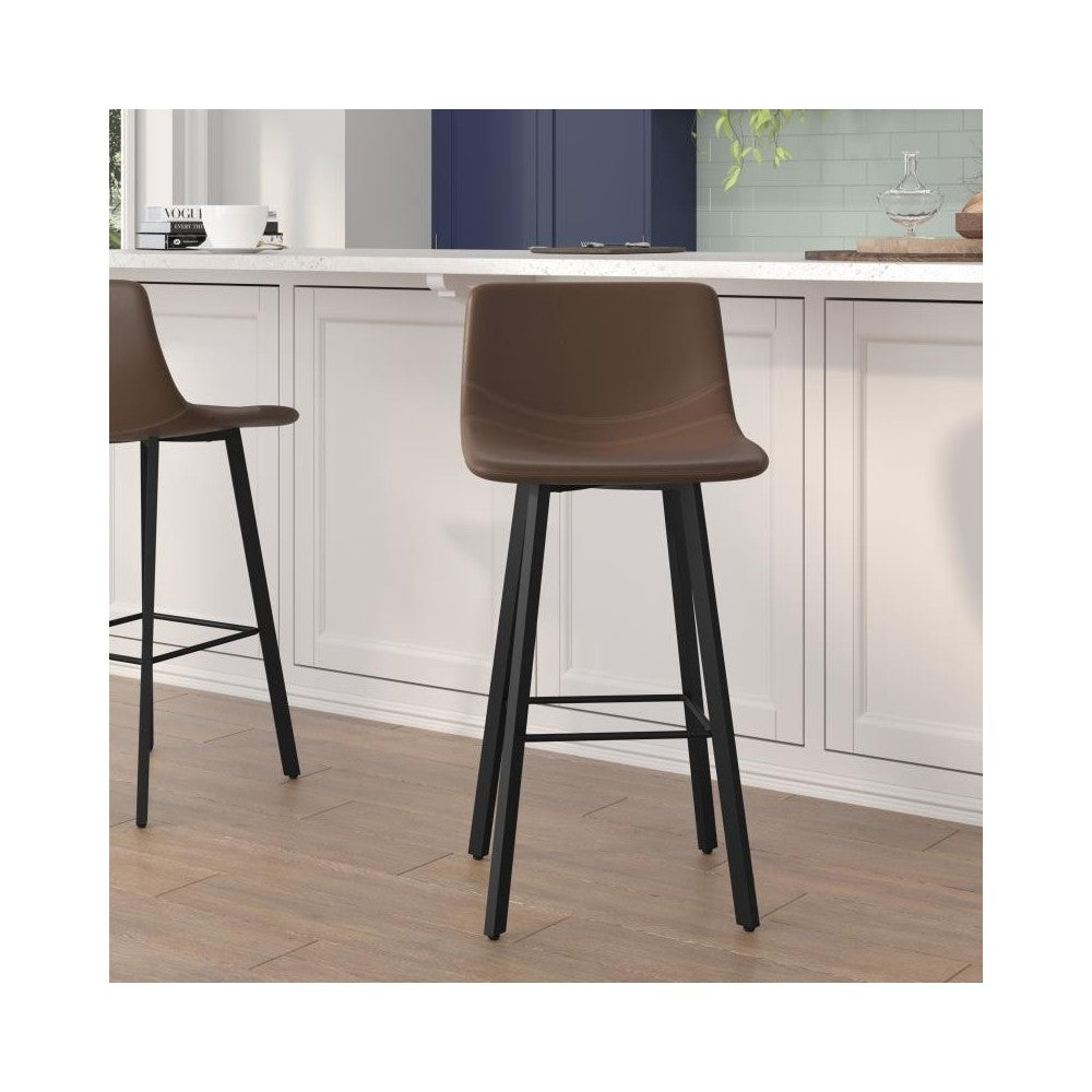 Flash Furniture Caleb 2PK 30" Brown Leather Stools CH-212069-30-DKBR-GG