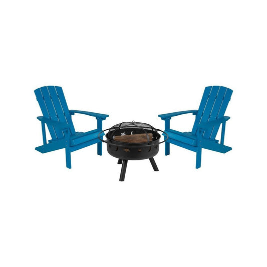 Flash Furniture Charlestown Adirondack Chair & Fire Pit JJ-C145012-32D-BLU-GG