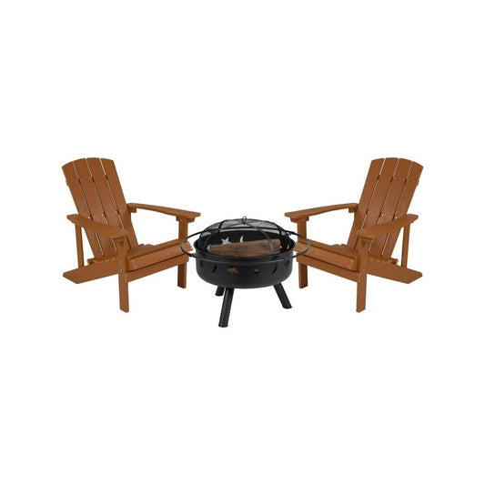 Flash Furniture Charlestown Adirondack Chair & Fire Pit JJ-C145012-32D-TEAK-GG