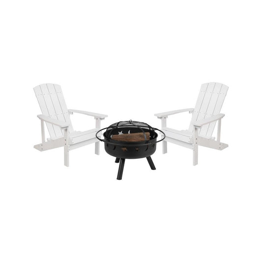 Flash Furniture Charlestown Adirondack Chair & Fire Pit JJ-C145012-32D-WH-GG