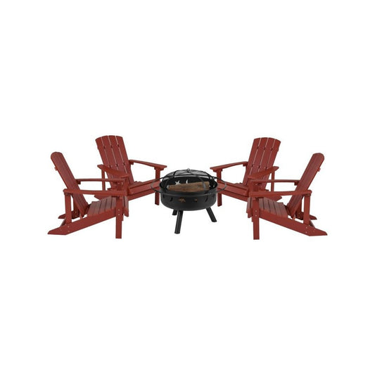 Flash Furniture Charlestown Adirondack Chair & Fire Pit JJ-C145014-32D-RED-GG