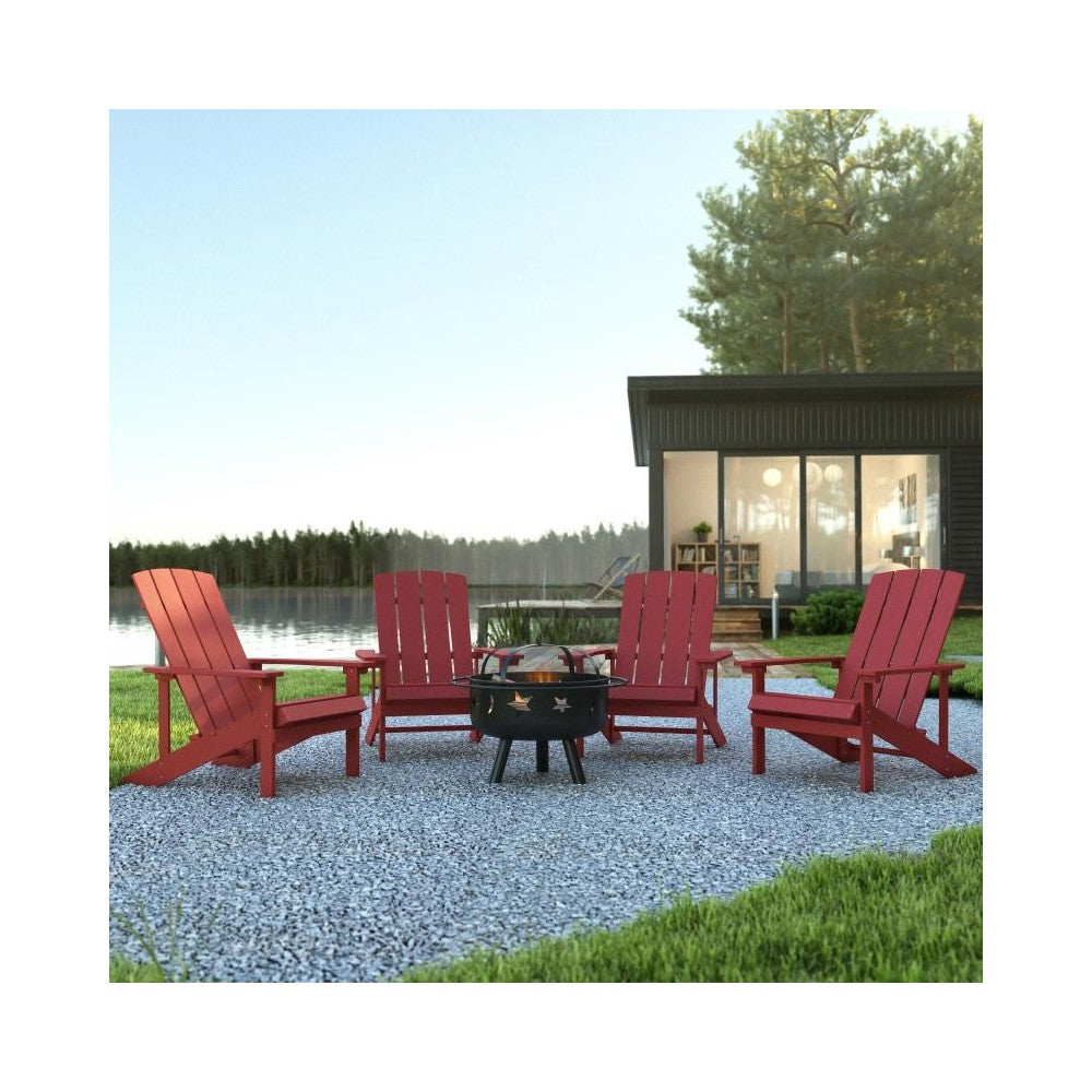 Flash Furniture Charlestown Adirondack Chair & Fire Pit JJ-C145014-32D-RED-GG