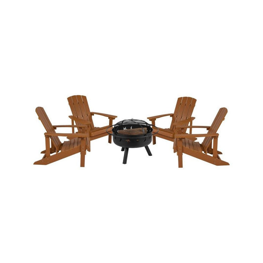 Flash Furniture Charlestown Adirondack Chair & Fire Pit JJ-C145014-32D-TEAK-GG