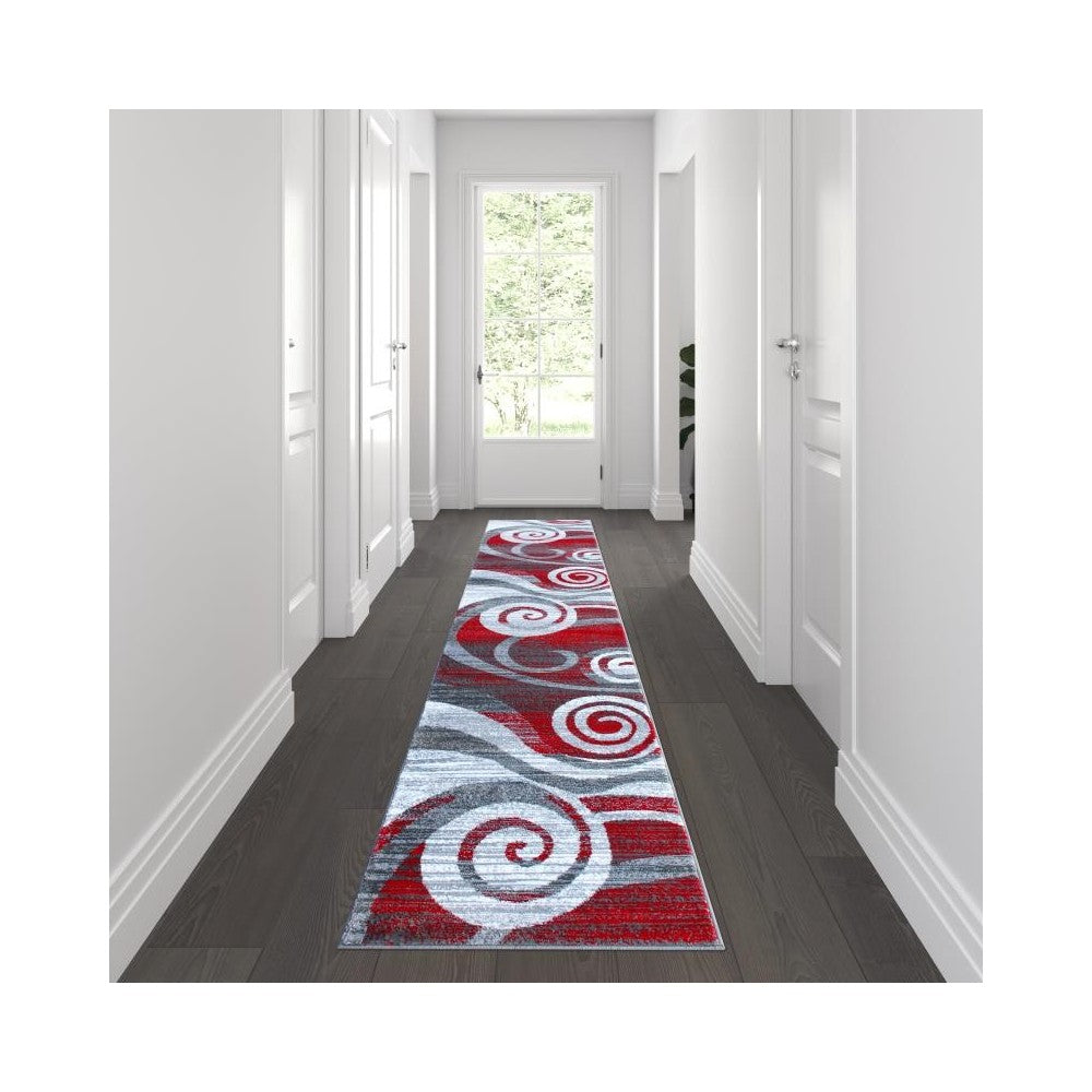 Flash Furniture Cirrus Collection 2x11 Red Swirl Area Rug OKR-RG1103-211-RD-GG