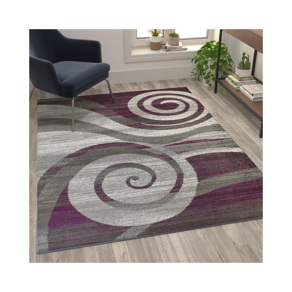 Flash Furniture Cirrus Collection 5x7 Purple Swirl Area Rug OKR-RG1103-57-PU-GG