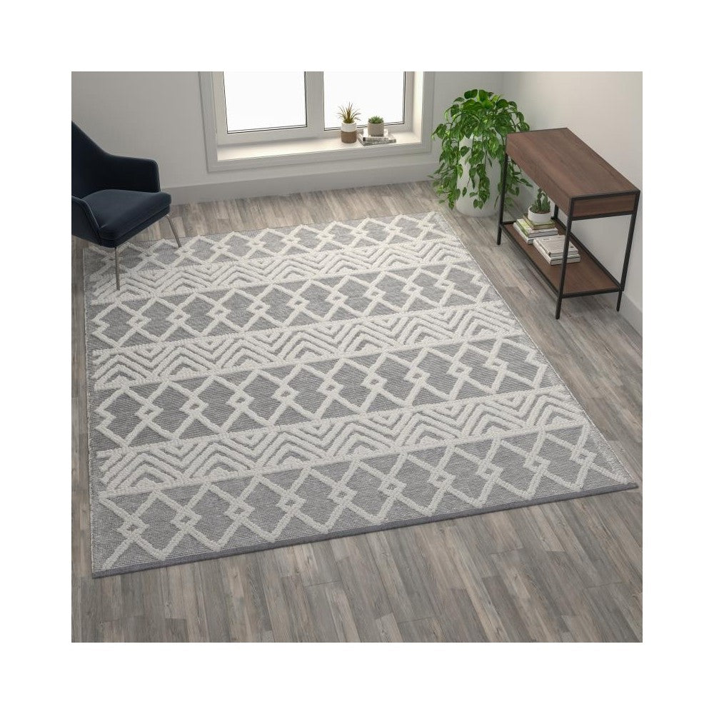 Flash Furniture Deanna Gray/Ivory 8x10 Boho Area Rug CI-21-231-810-GY-GG