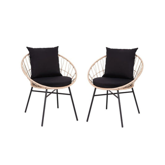 Flash Furniture Devon 2PK Tan Rope Chair-BLK Cushion TW-VN017-TAN-BK-GG