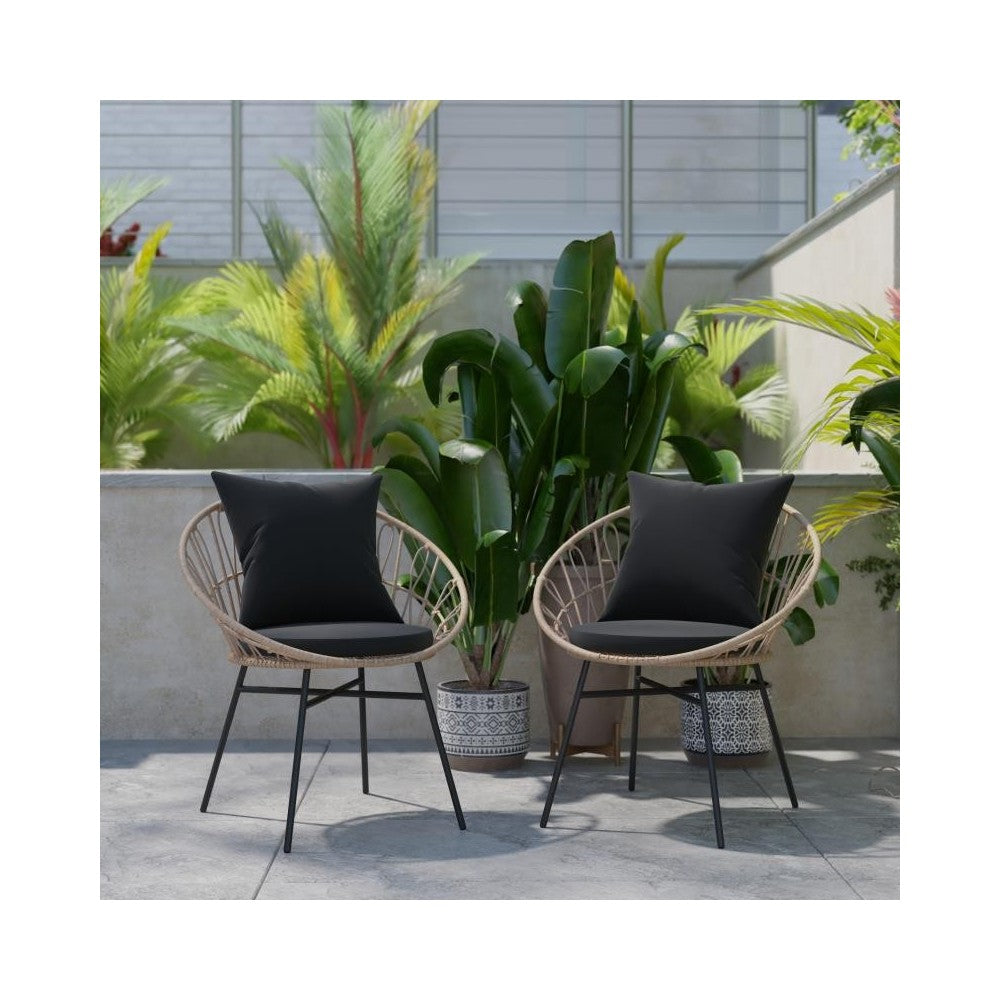 Flash Furniture Devon 2PK Tan Rope Chair-BLK Cushion TW-VN017-TAN-BK-GG