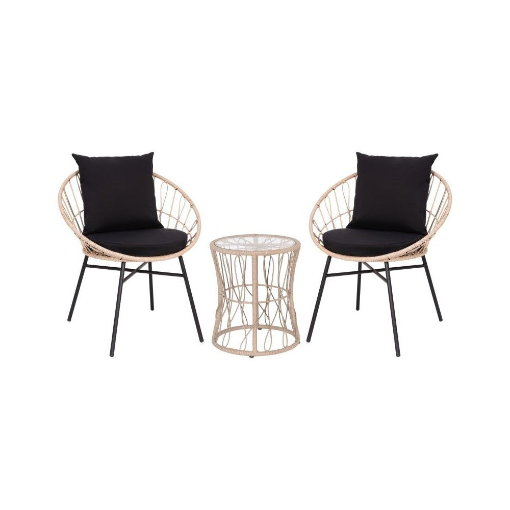 Flash Furniture Devon 3 PC Tan/Black Rattan Set TW-VN017-18-TAN-BK-GG