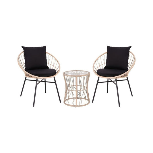 Flash Furniture Devon 3 PC Tan/Black Rattan Set TW-VN017-18-TAN-BK-GG