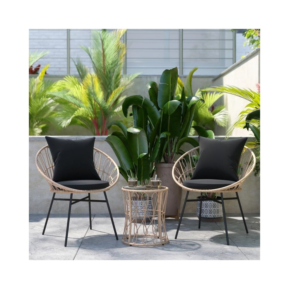 Flash Furniture Devon 3 PC Tan/Black Rattan Set TW-VN017-18-TAN-BK-GG