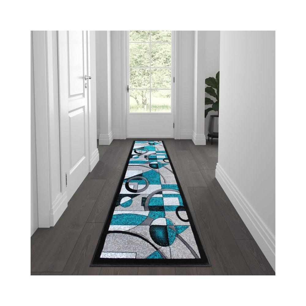 Flash Furniture Elias Collection Turquoise 2x7 Abstract Rug KP-RG950-27-TQ-GG