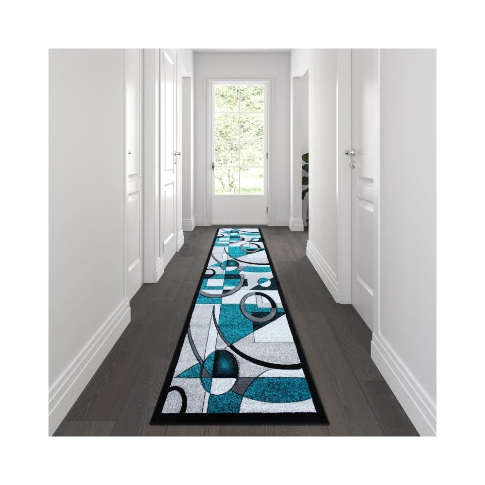 Flash Furniture Elias Collection Turquoise 3x10 Abstract Rug KP-RG950-310-TQ-GG