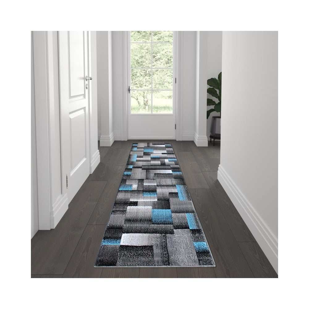 Flash Furniture Elio Collection 2x7 Blue Block Area Rug ACD-RGTRZ861-27-BL-GG