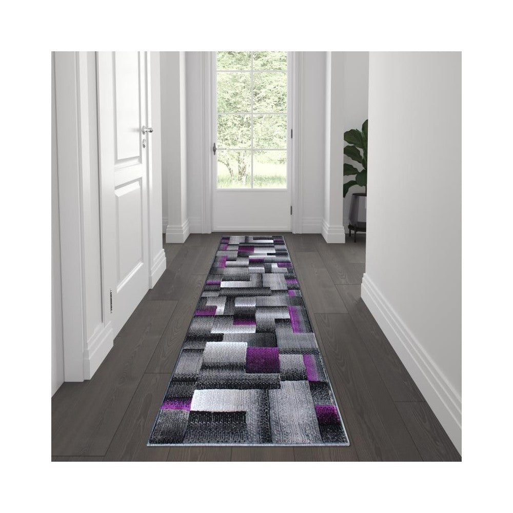 Flash Furniture Elio Collection 2x7 Purple Block Area Rug ACD-RGTRZ861-27-PU-GG