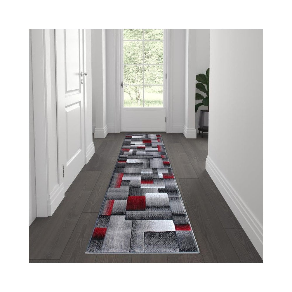 Flash Furniture Elio Collection 2x7 Red Block Area Rug ACD-RGTRZ861-27-RD-GG