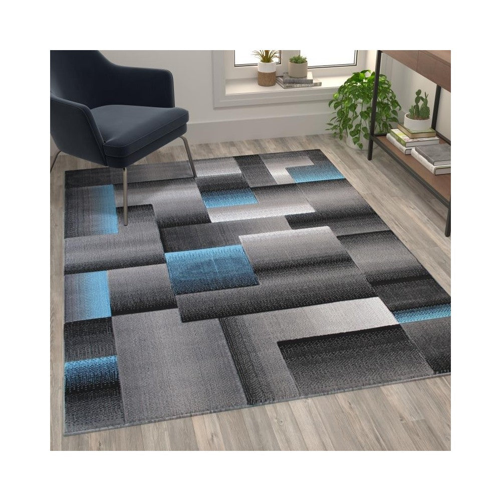 Flash Furniture Elio Collection 5x7 Blue Block Area Rug ACD-RGTRZ861-57-BL-GG