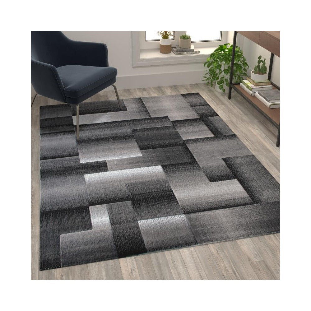 Flash Furniture Elio Collection 5x7 Gray Block Area Rug ACD-RGTRZ861-57-GY-GG