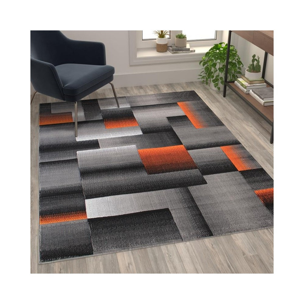 Flash Furniture Elio Collection 5x7 Orange Block Area Rug ACD-RGTRZ861-57-OR-GG