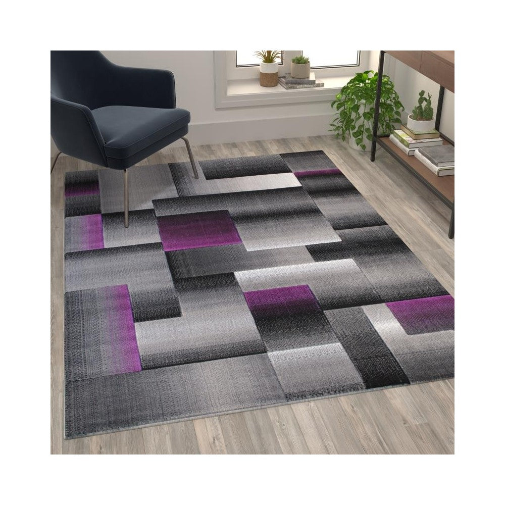 Flash Furniture Elio Collection 5x7 Purple Block Area Rug ACD-RGTRZ861-57-PU-GG