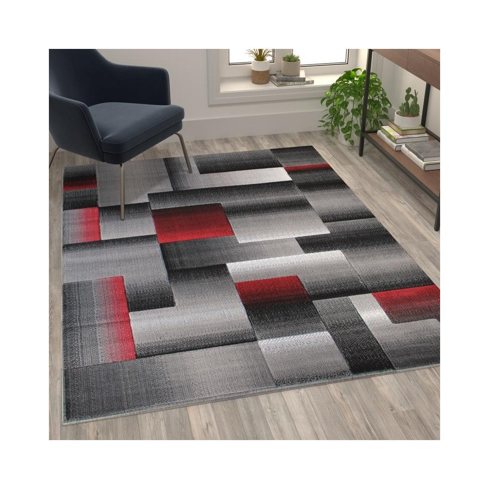 Flash Furniture Elio Collection 5x7 Red Block Area Rug ACD-RGTRZ861-57-RD-GG