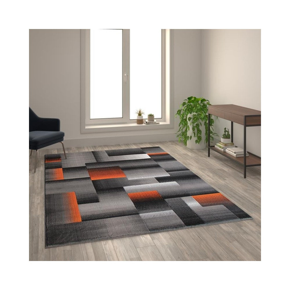 Flash Furniture Elio Collection 6x9 Orange Block Area Rug ACD-RGTRZ861-69-OR-GG