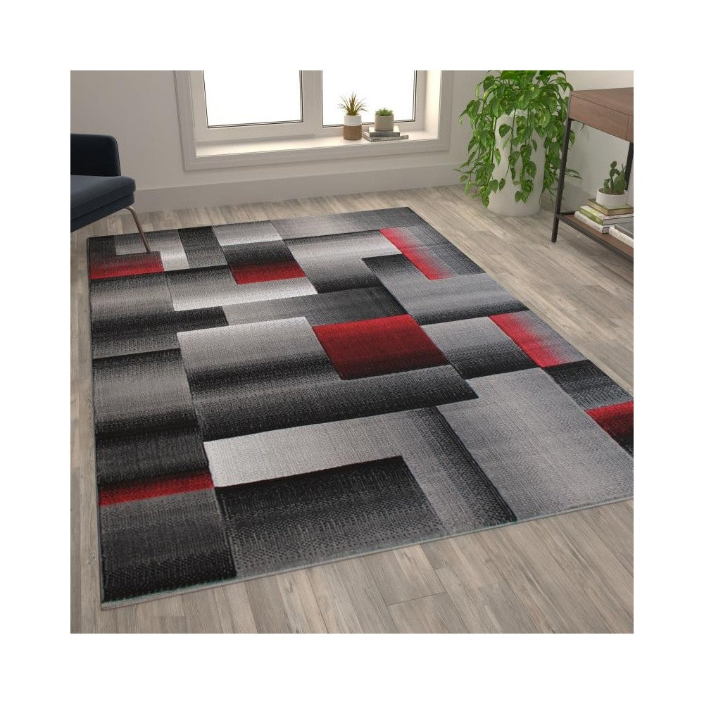 Flash Furniture Elio Collection 6x9 Red Block Area Rug ACD-RGTRZ861-69-RD-GG