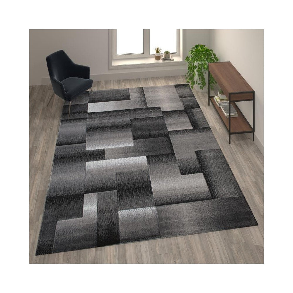 Flash Furniture Elio Collection 8x10 Gray Block Area Rug ACD-RGTRZ861-810-GY-GG