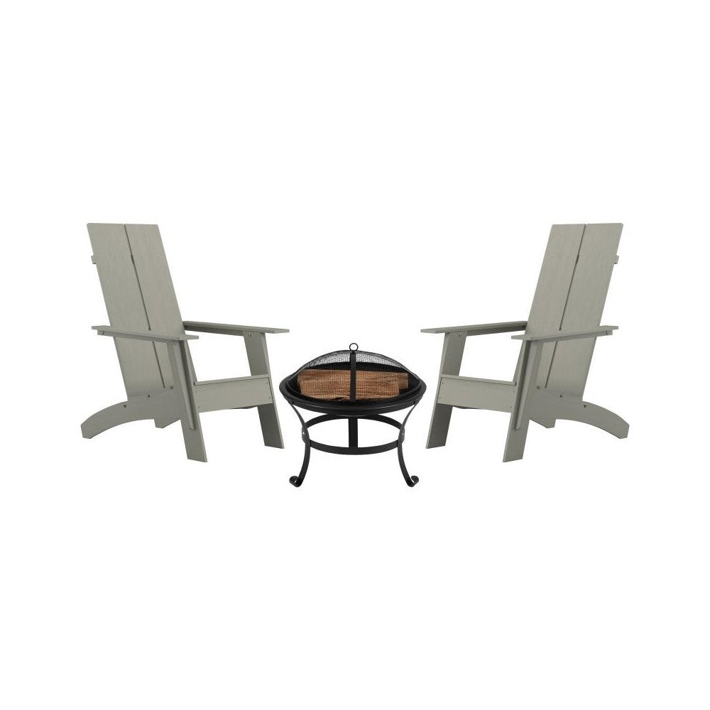 Flash Furniture Finn 2PK Gray Rockers & Fire Pit JJ-C145092-202-GY-GG