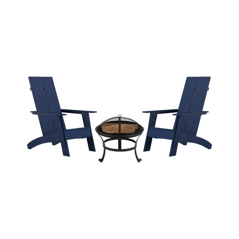 Flash Furniture Finn 2PK Navy Rockers & Fire Pit JJ-C145092-202-NV-GG