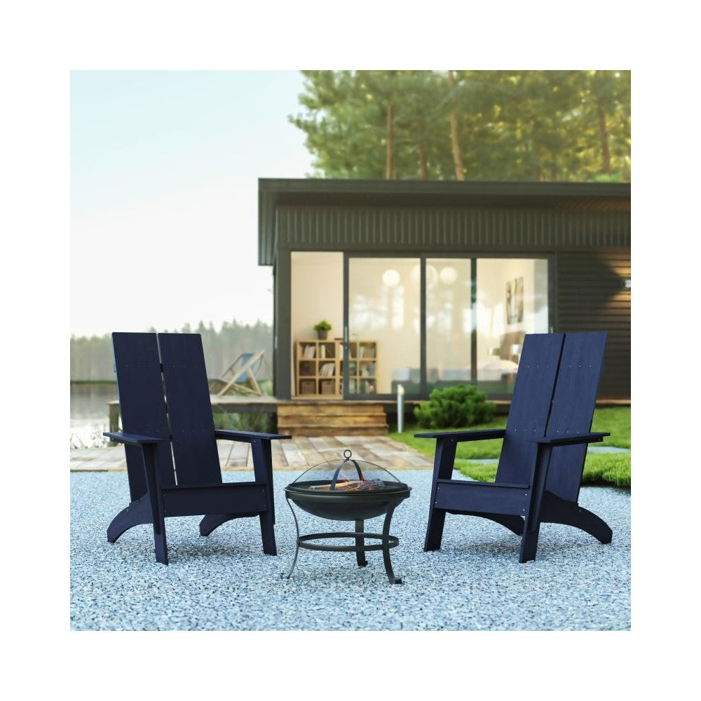 Flash Furniture Finn 2PK Navy Rockers & Fire Pit JJ-C145092-202-NV-GG