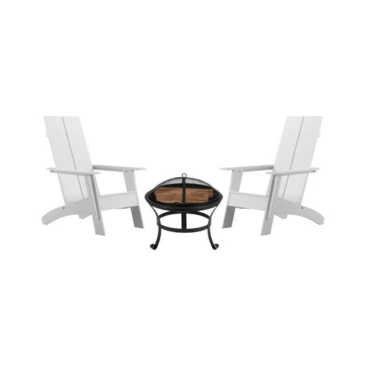 Flash Furniture Finn 2PK White Rockers & Fire Pit JJ-C145092-202-WH-GG