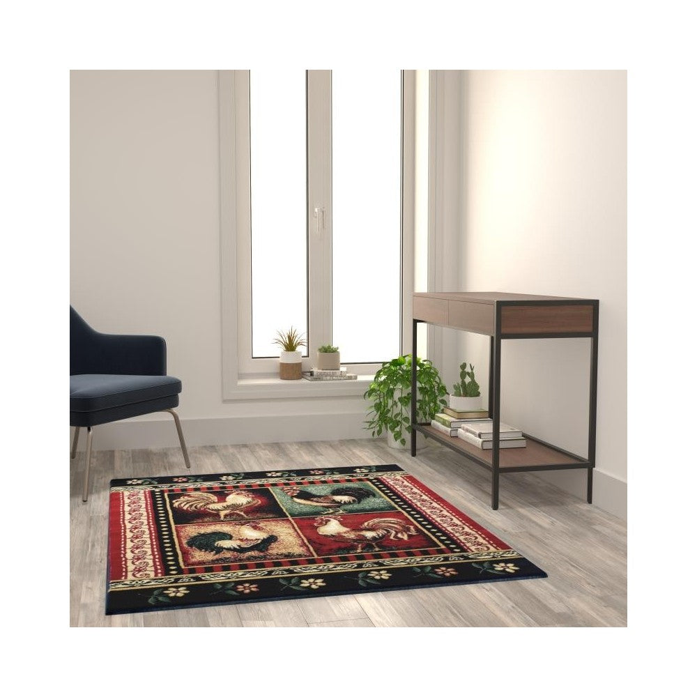 Flash Furniture Gallus Collection Red 4x5 Rooster Area Rug ACD-RG9PCK-45-RD-GG
