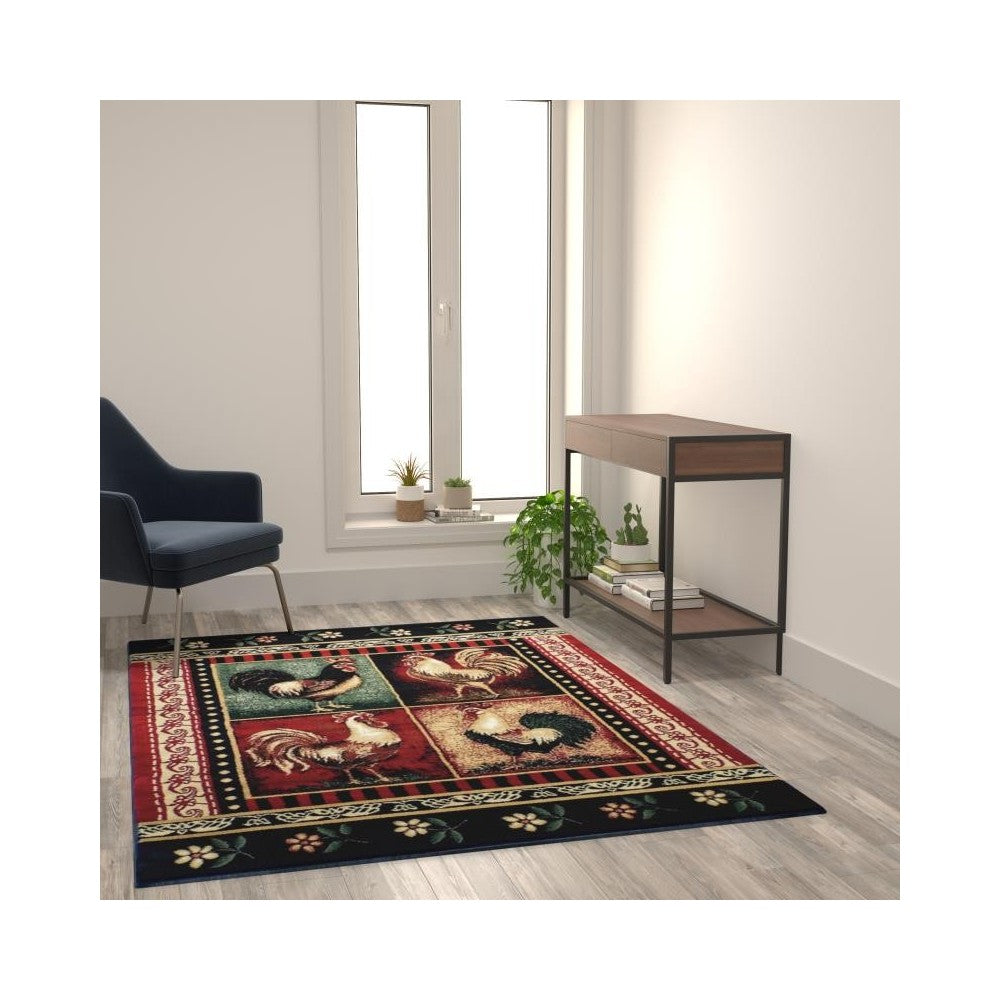 Flash Furniture Gallus Collection Red 5x7 Rooster Area Rug ACD-RG70HL-57-RD-GG
