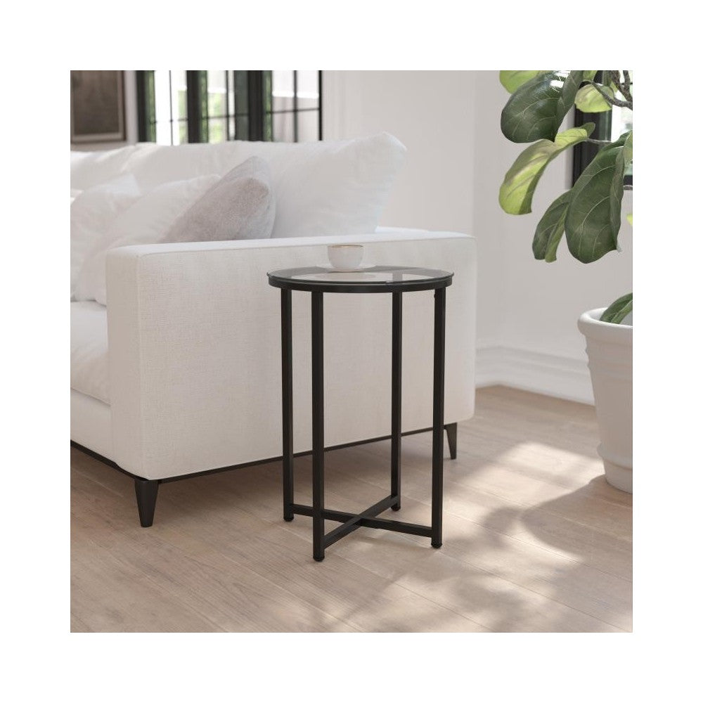 Flash Furniture Glass End Table-Black Frame NAN-JH-1786ET-BK-GG