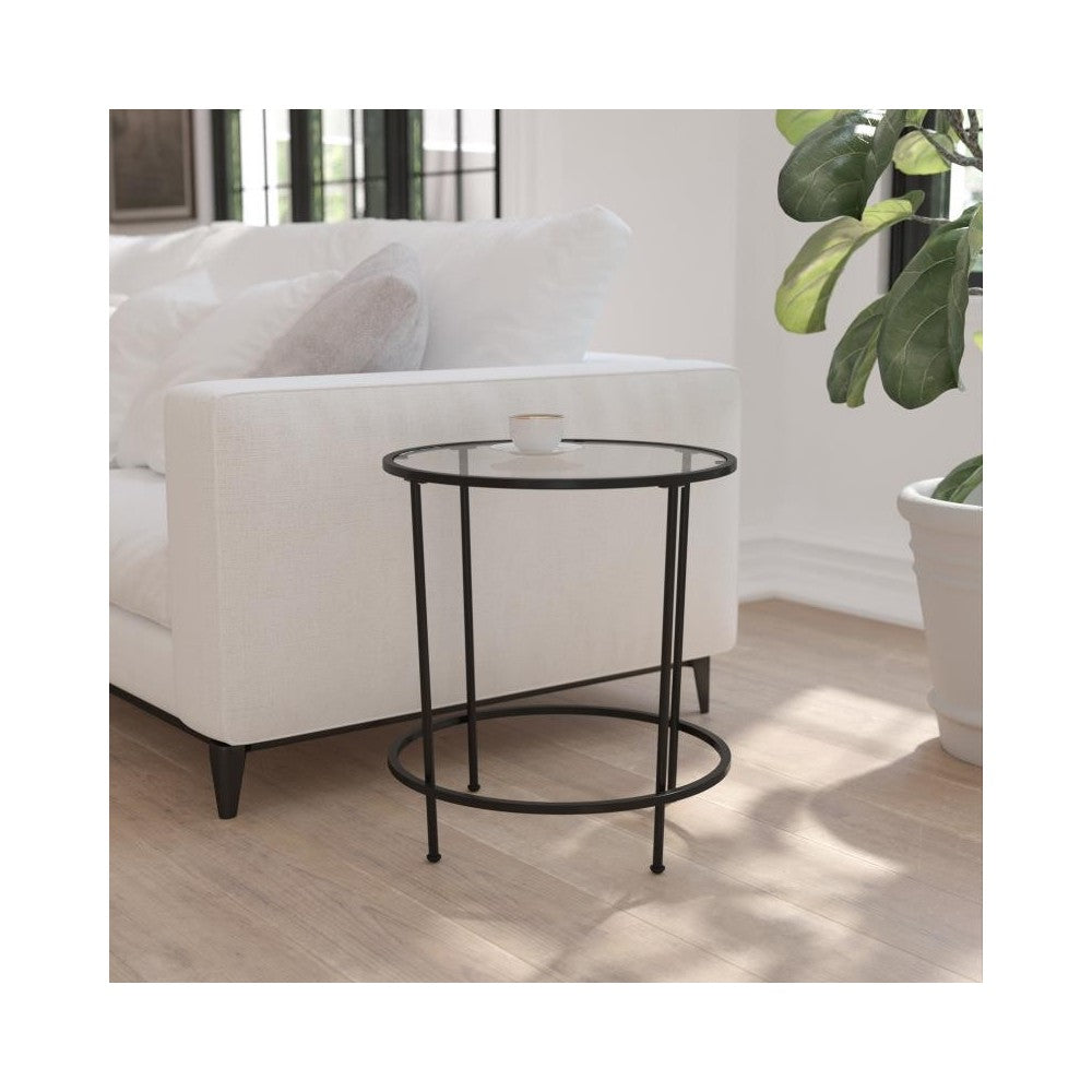 Flash Furniture Glass End Table-Black Frame NAN-JN-21750ET-BK-GG