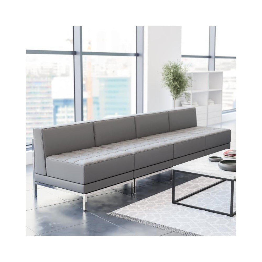 Flash Furniture Gray Leather Lounge Set, 4 PC ZB-IMAG-MIDCH-4-GY-GG